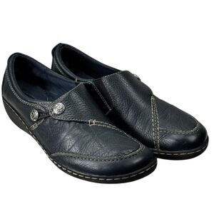 Clarks Collection Shoes Loafers Women 9N‎ Navy Leather Slip-On Comfort Casual